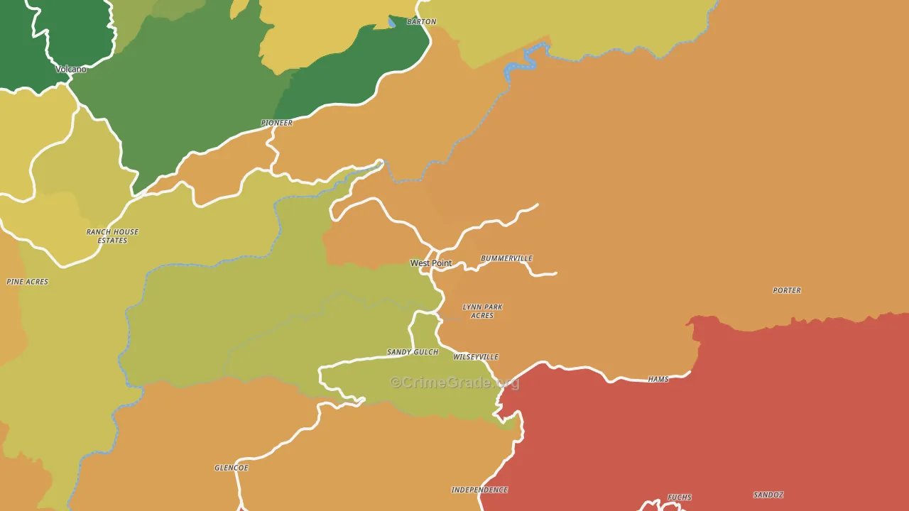 West Point, CA Map of Theft Rates