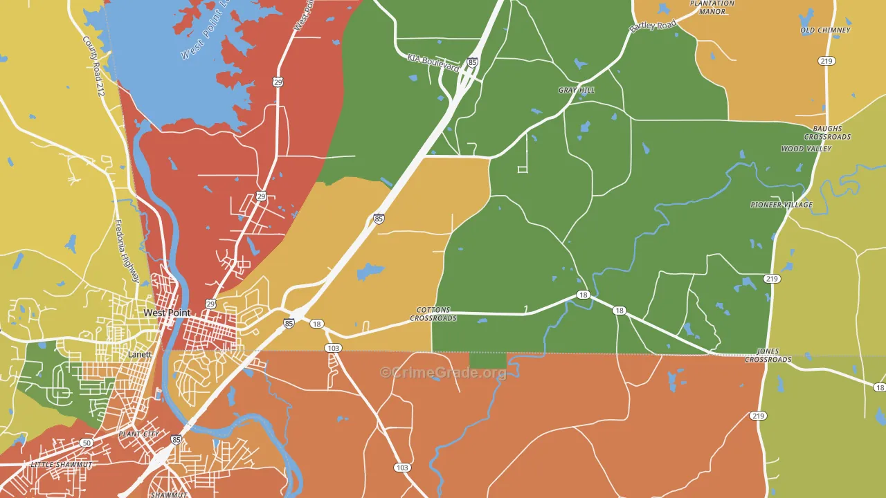 West Point, GA Map of Theft Rates