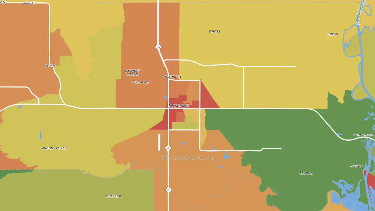 West Point, MS Map of Theft Rates