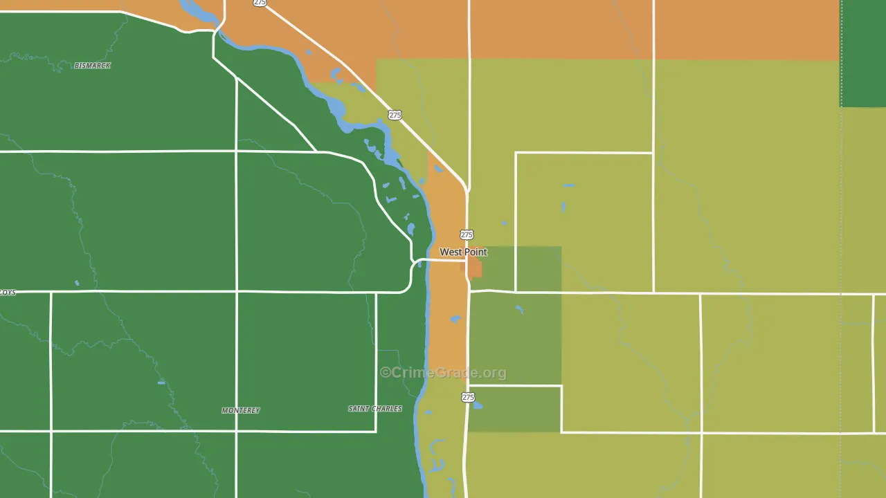 West Point, NE Map of Theft Rates