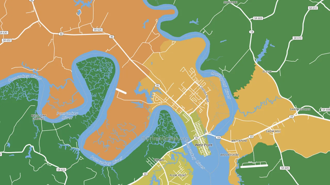 West Point, VA Map of Theft Rates