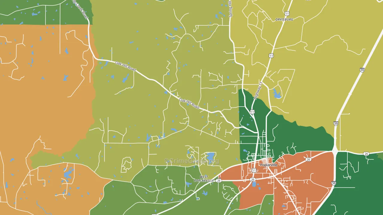 West Poplarville, MS Map of Theft Rates