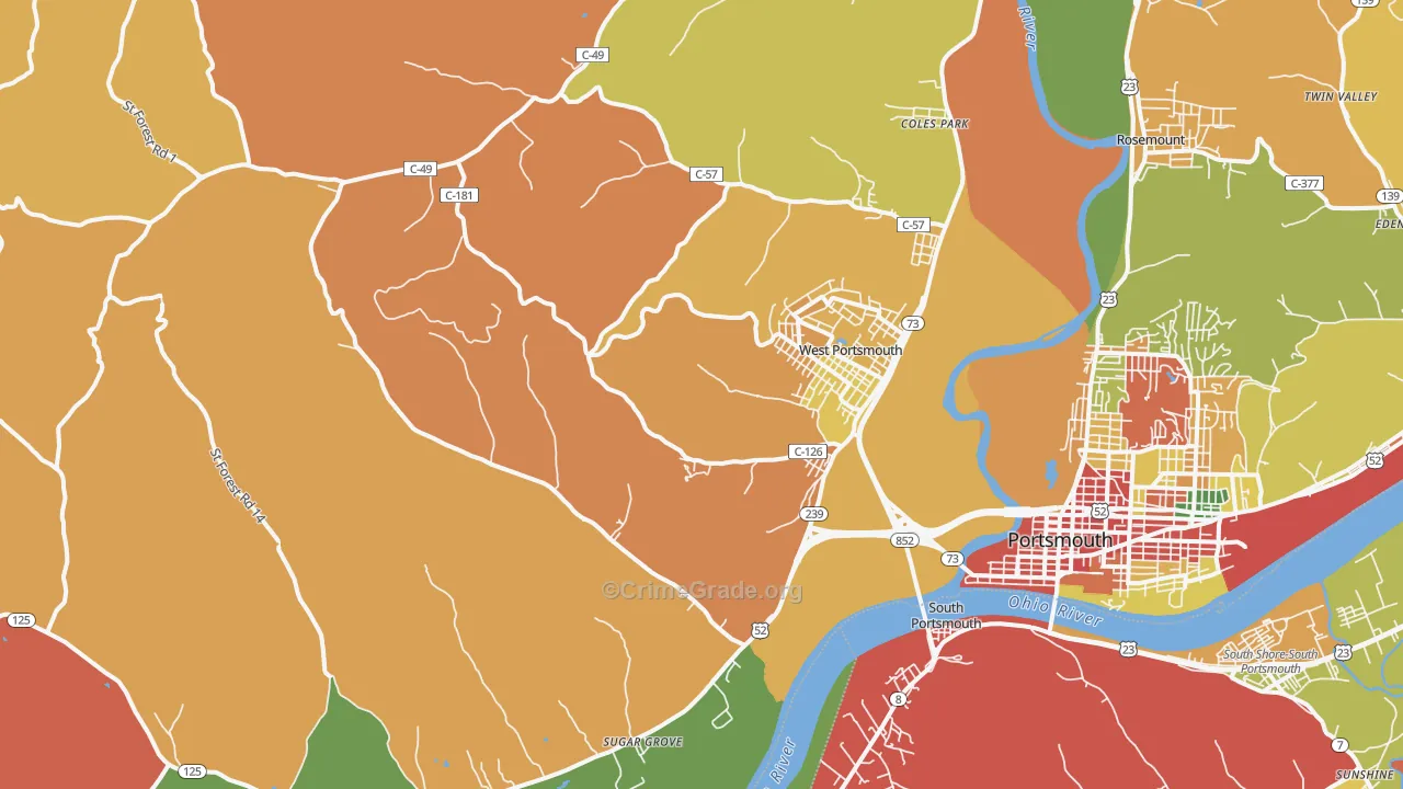 West Portsmouth, OH Map of Theft Rates