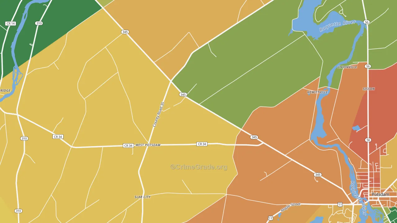 West Potsdam, NY Map of Theft Rates