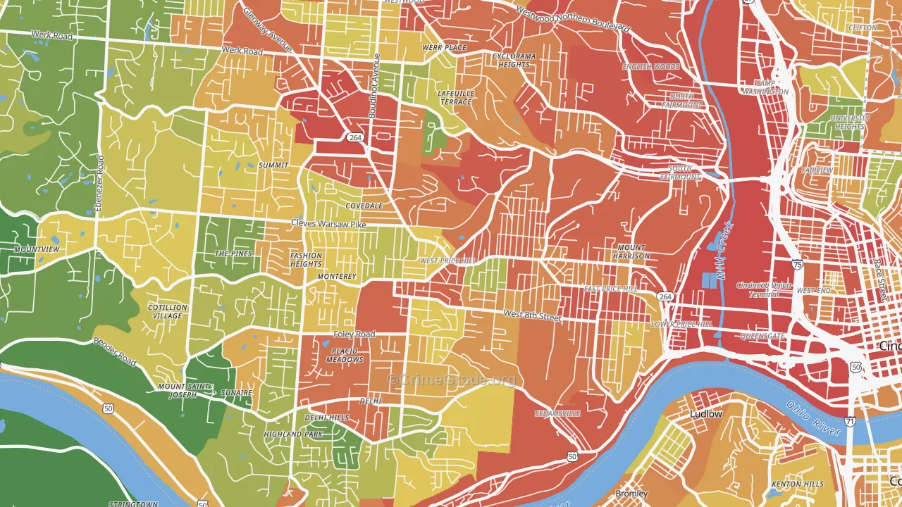 West Price Hill, Cincinnati, OH Map of Theft Rates