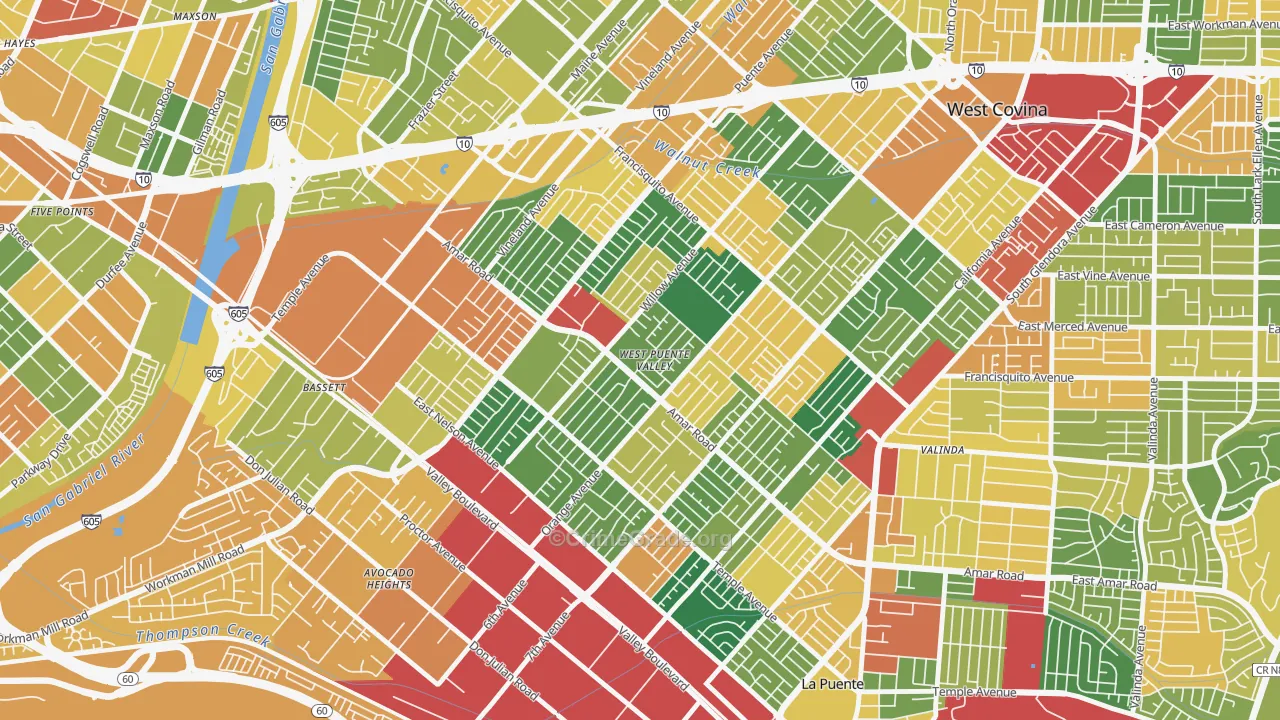 West Puente Valley, CA Map of Theft Rates