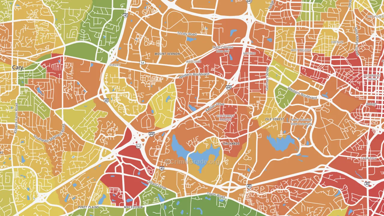 West, Raleigh, NC Map of Theft Rates
