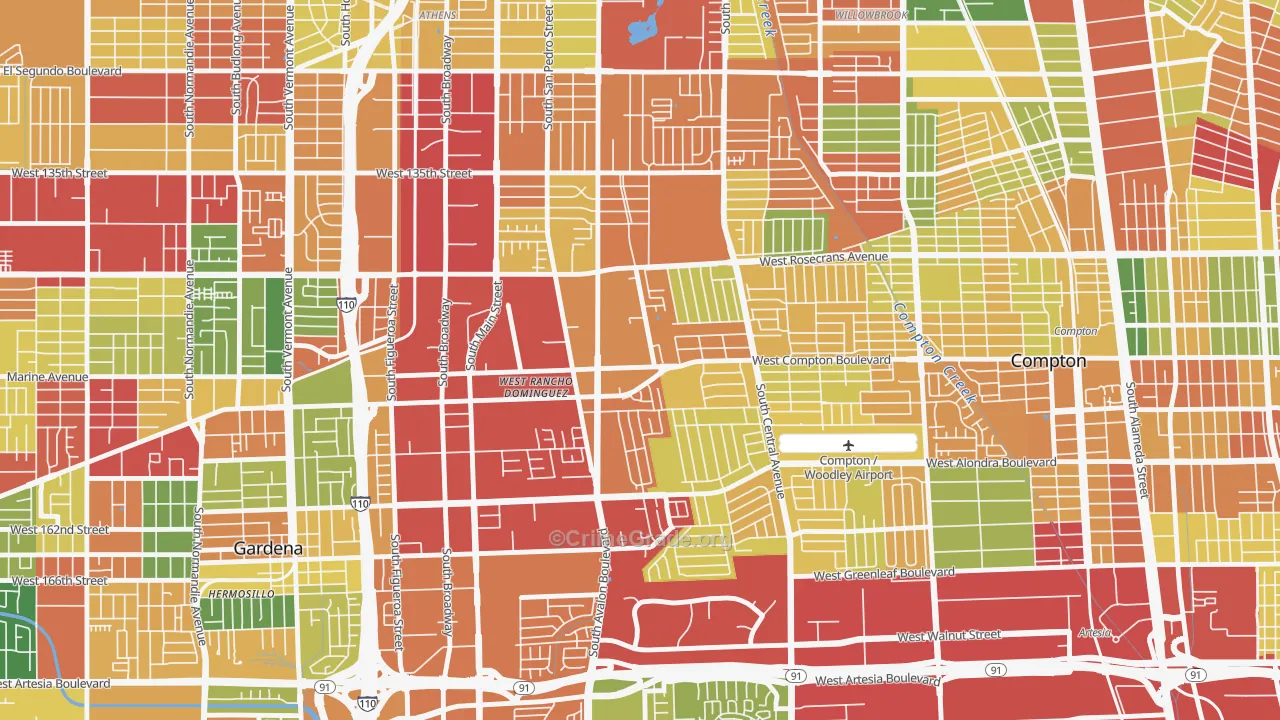 West Rancho Domingues, Compton, CA Map of Theft Rates