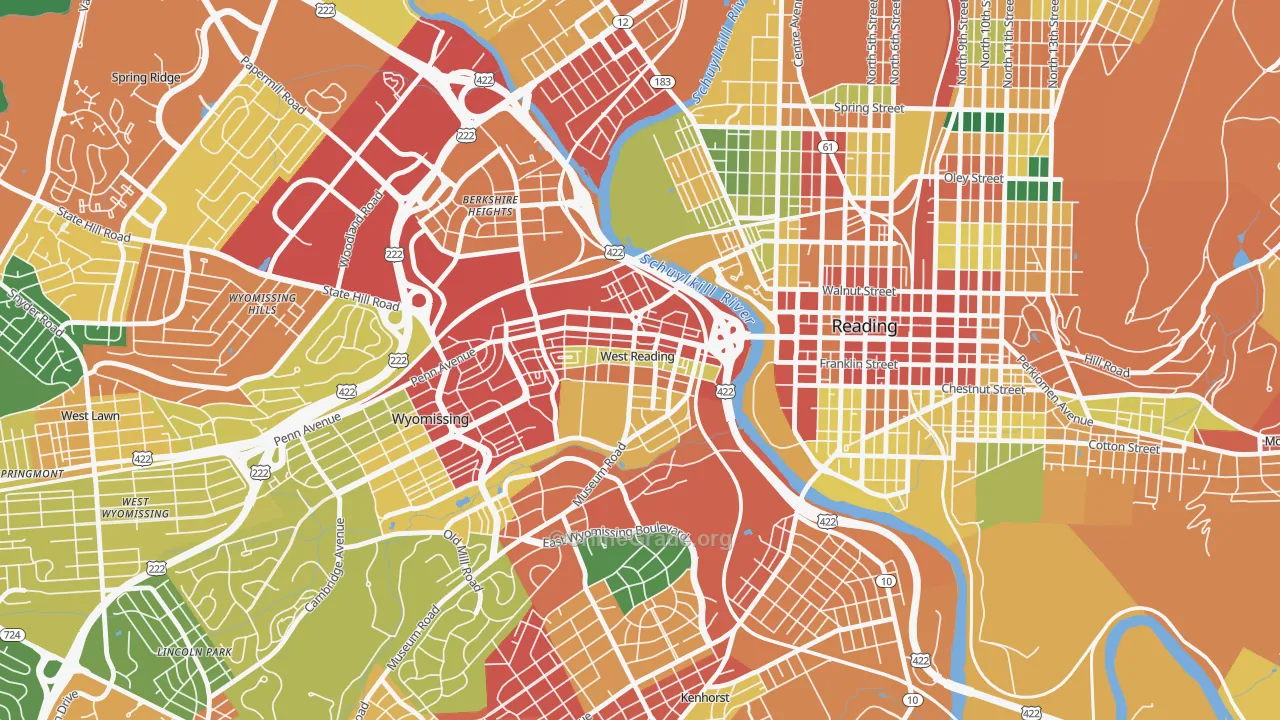 West Reading, PA Map of Theft Rates