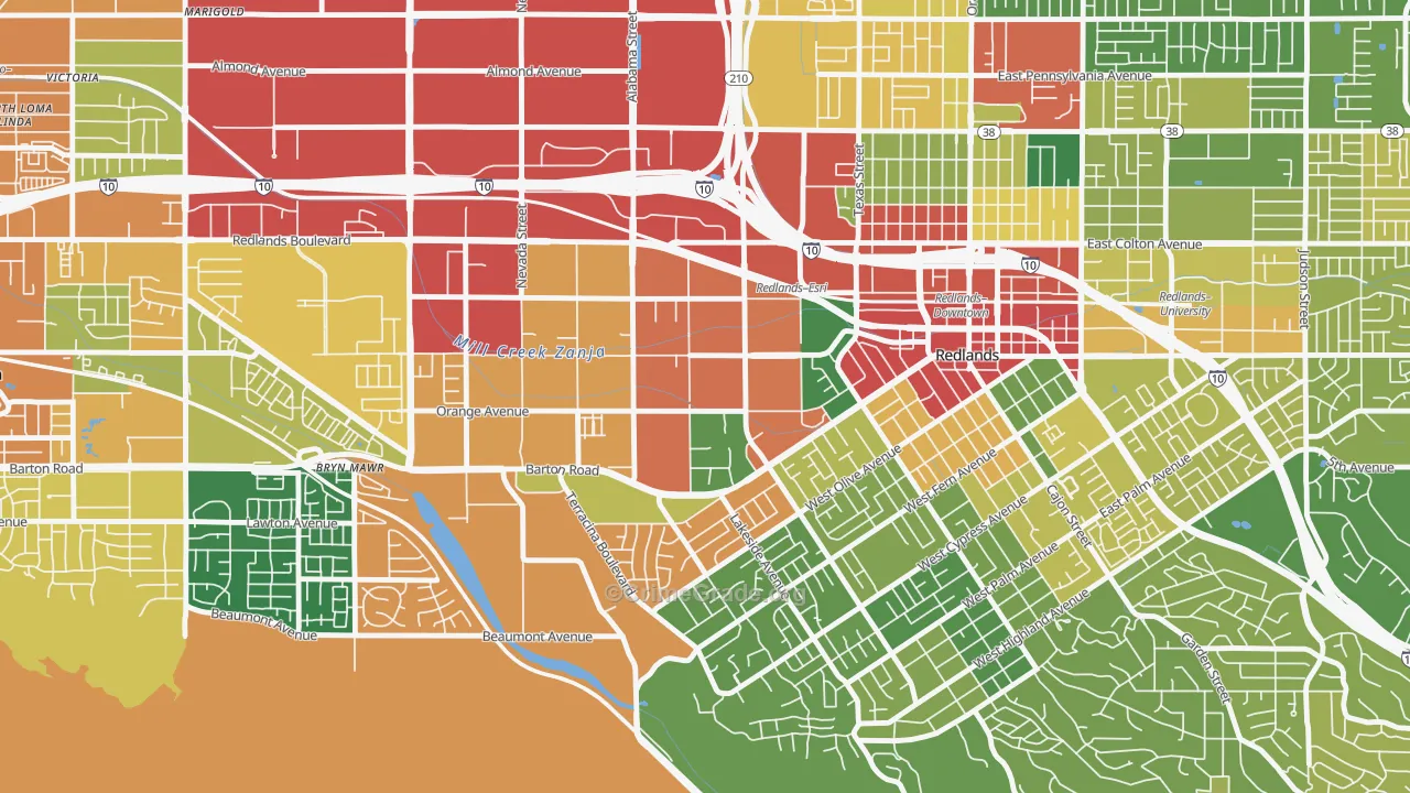 West Redlands, Redlands, CA Map of Theft Rates