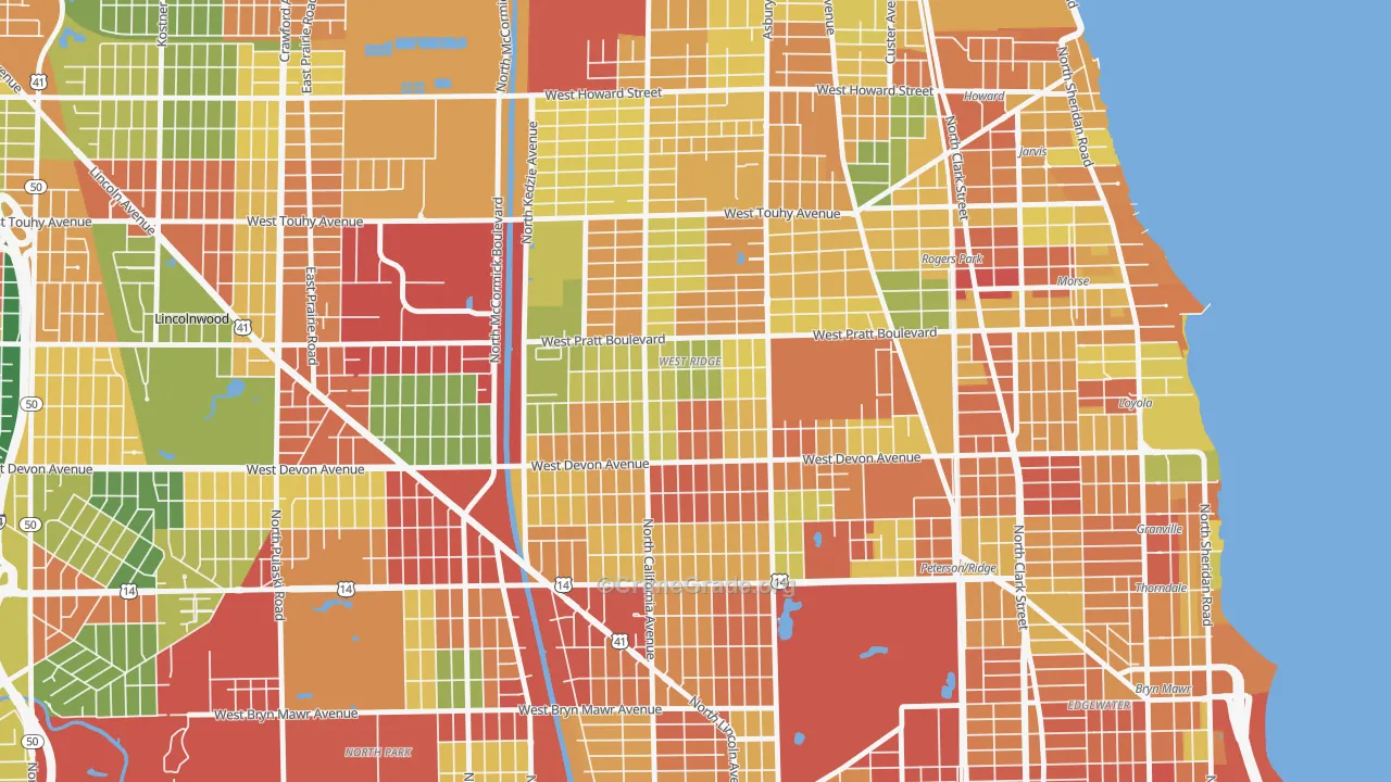West Ridge, Chicago, IL Map of Theft Rates