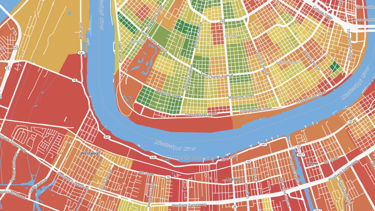 West Riverside, New Orleans, LA Map of Theft Rates