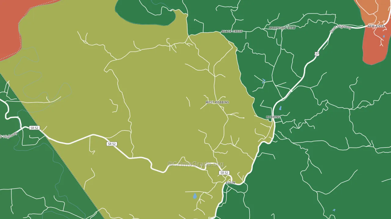 West Robbin, TN Map of Theft Rates