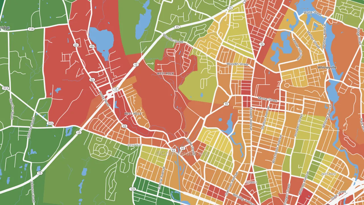 West Rock, New Haven, CT Map of Theft Rates
