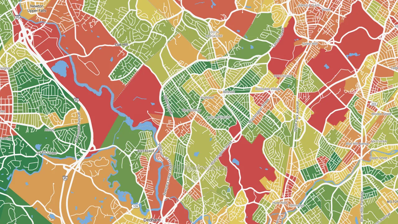 West Roxbury, MA Map of Theft Rates