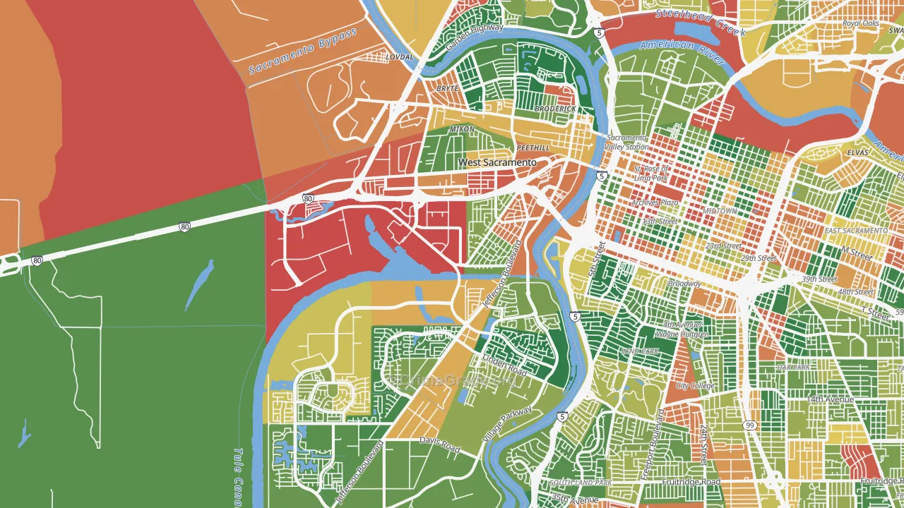 West Sacramento, CA Map of Theft Rates