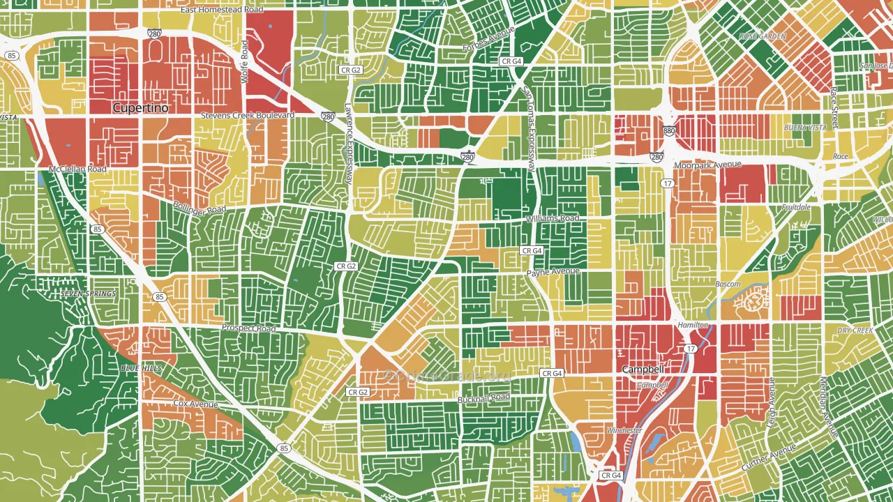 West San Jose, San Jose, CA Map of Theft Rates