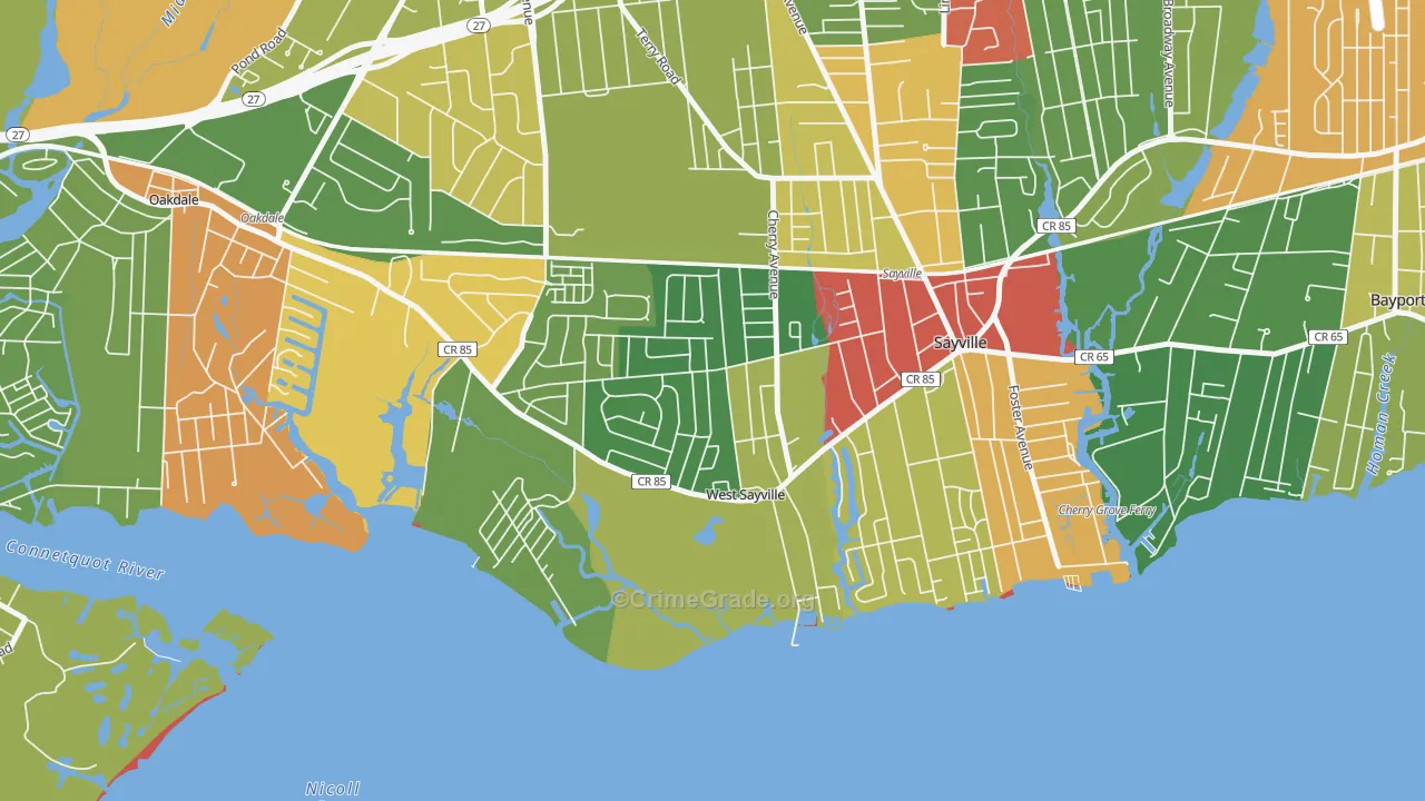 West Sayville, NY Map of Theft Rates