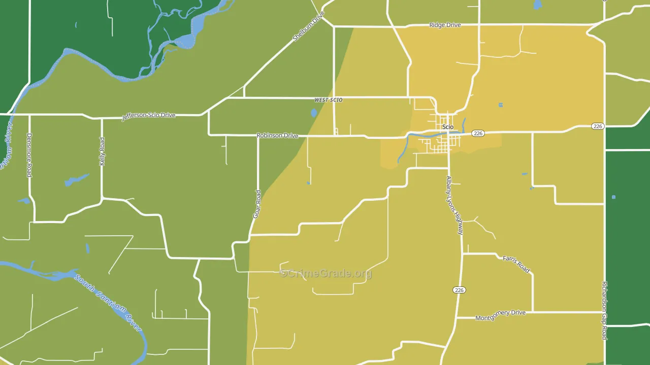 West Scio, OR Map of Theft Rates