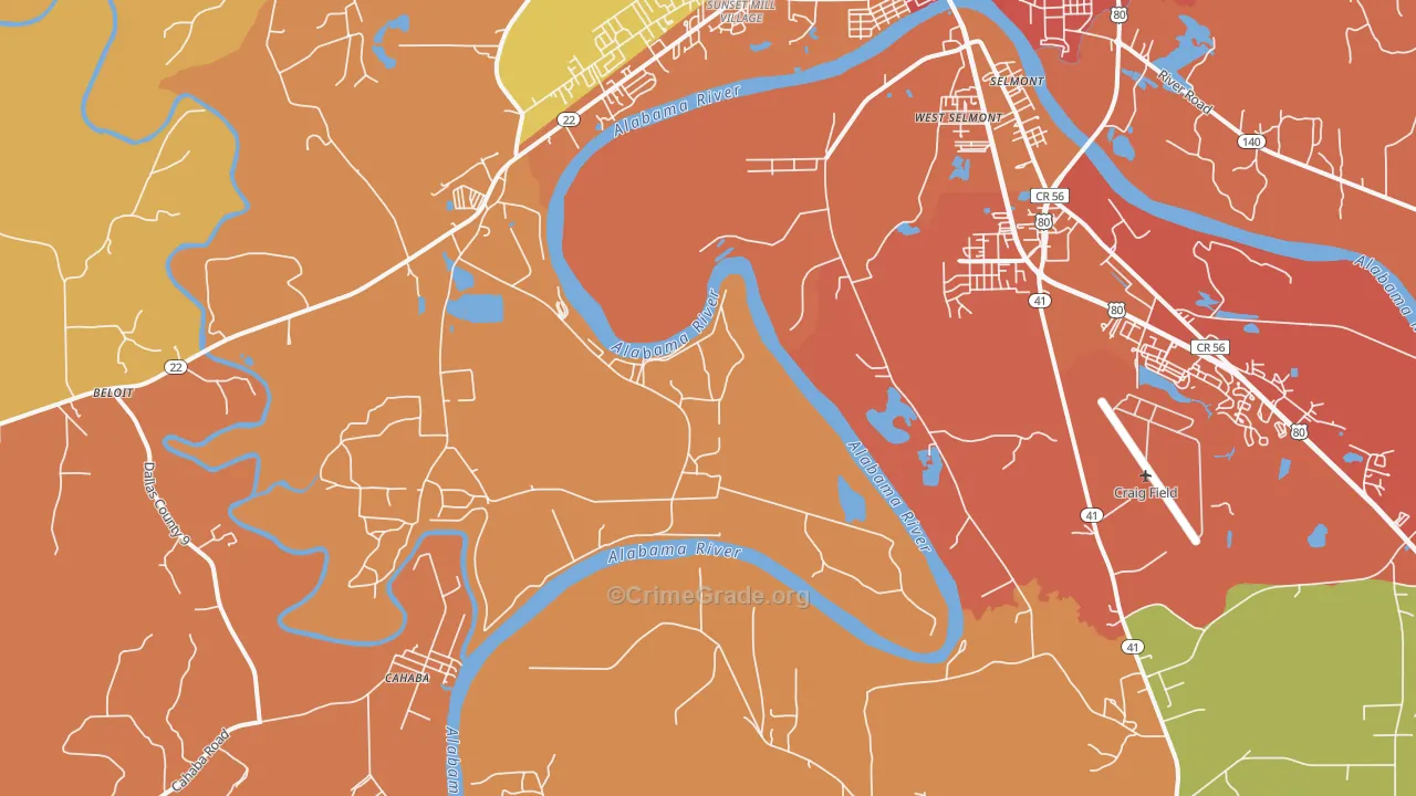 West Selmont, AL Map of Theft Rates