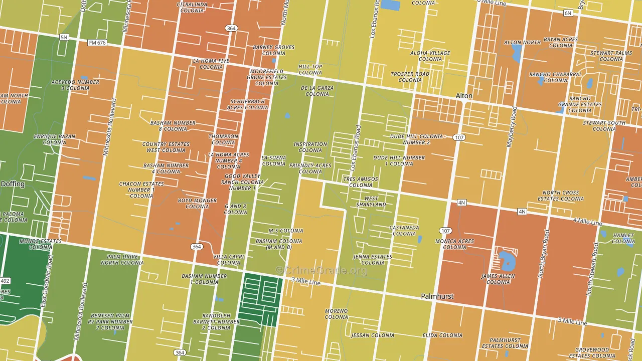 West Sharyland, Mission, TX Map of Theft Rates