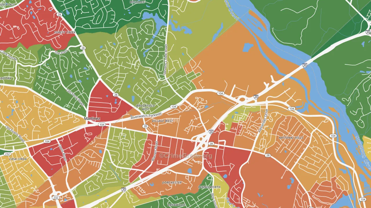 West Side, Augusta, GA Map of Theft Rates