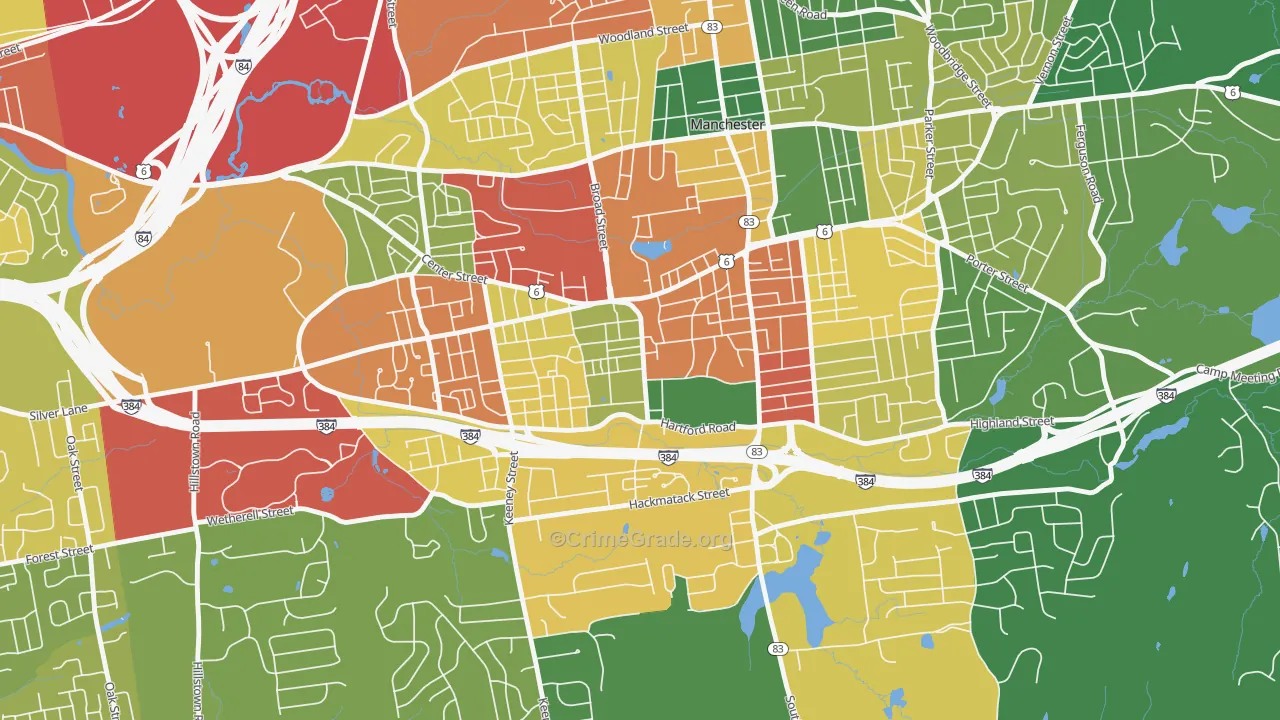West Side Hartford, Manchester, CT Map of Theft Rates