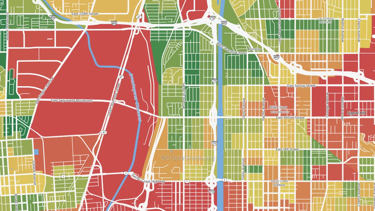 West Side, Long Beach, CA Map of Theft Rates