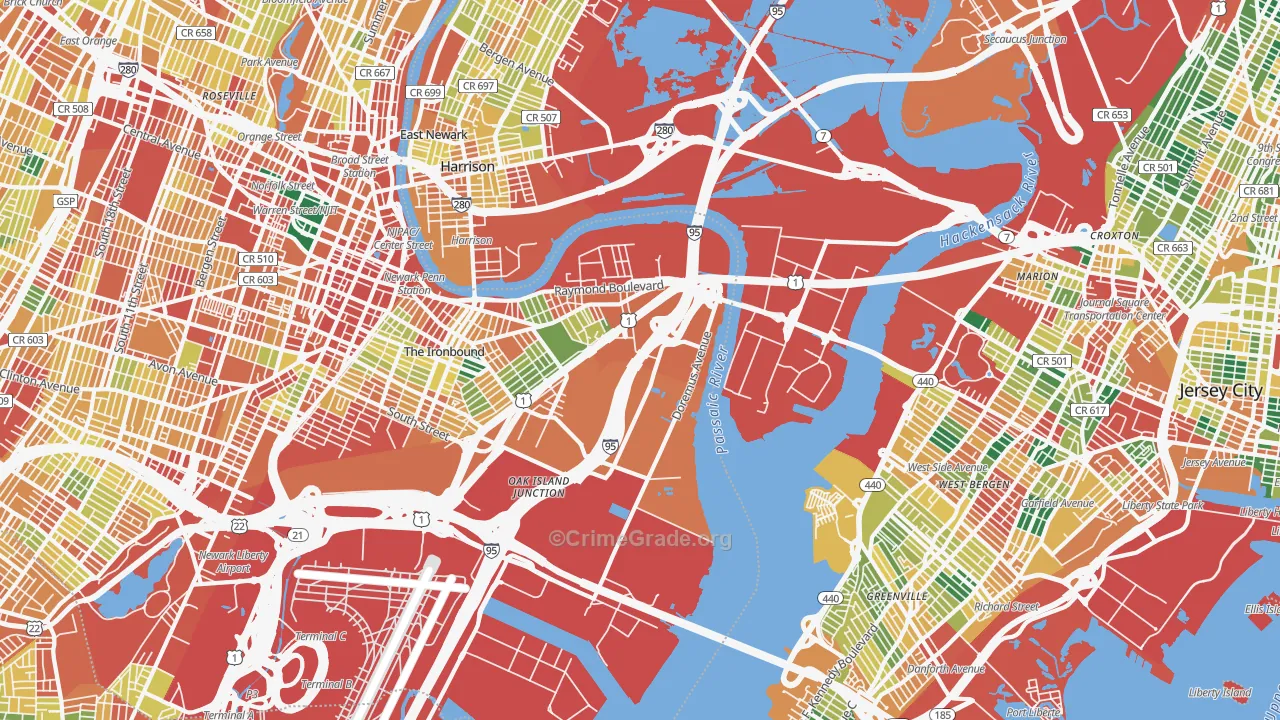 West Side, Newark, NJ Map of Theft Rates
