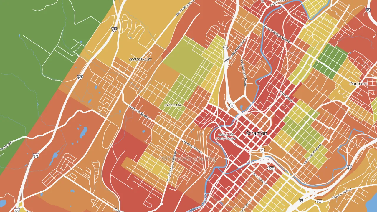 West Side, Scranton, PA Map of Theft Rates