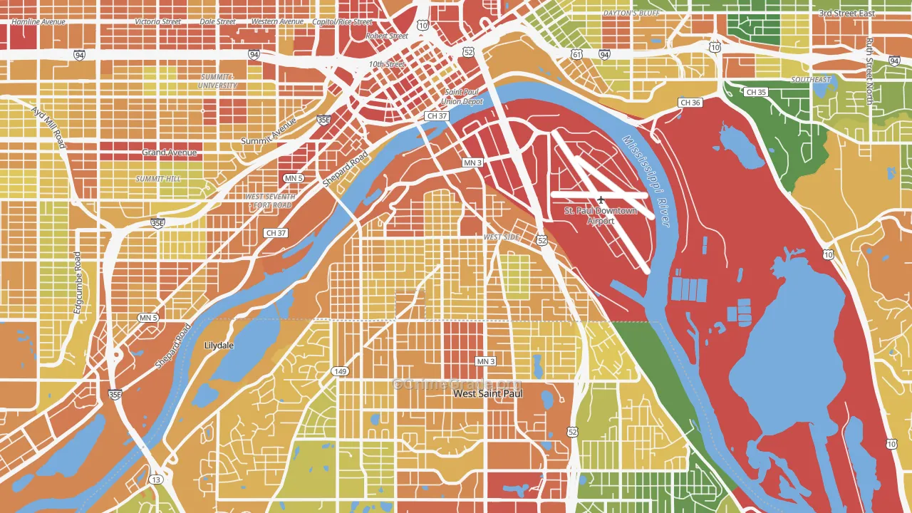West Side, St. Paul, MN Map of Theft Rates