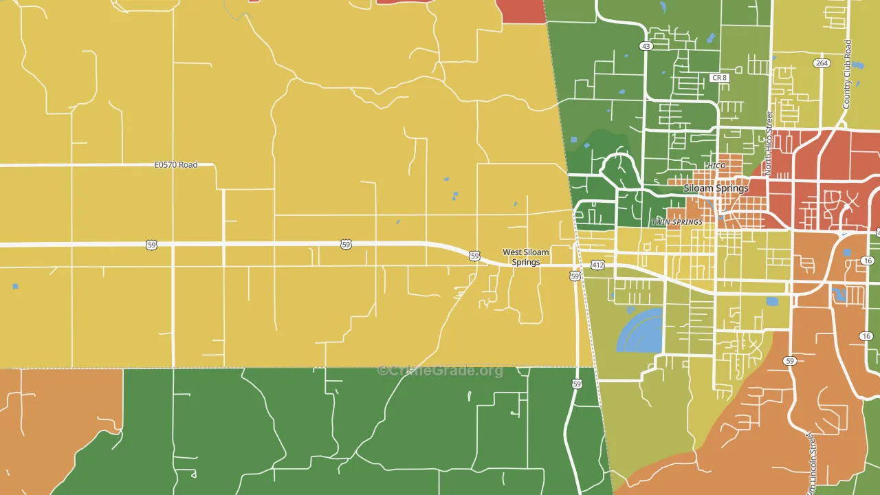 West Siloam Springs, OK Map of Theft Rates