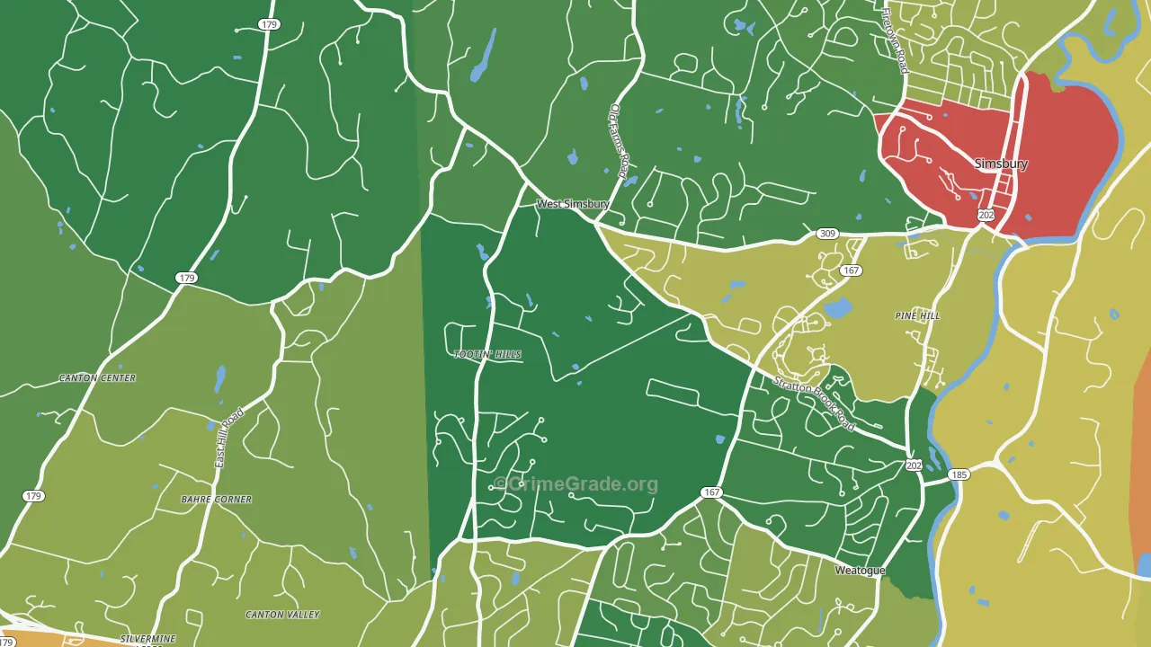 West Simsbury, CT Map of Theft Rates