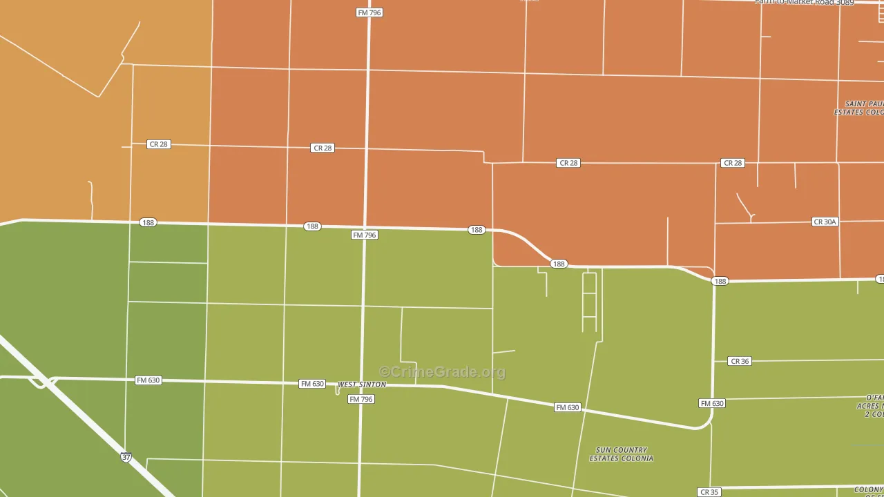 West Sinton, TX Map of Theft Rates