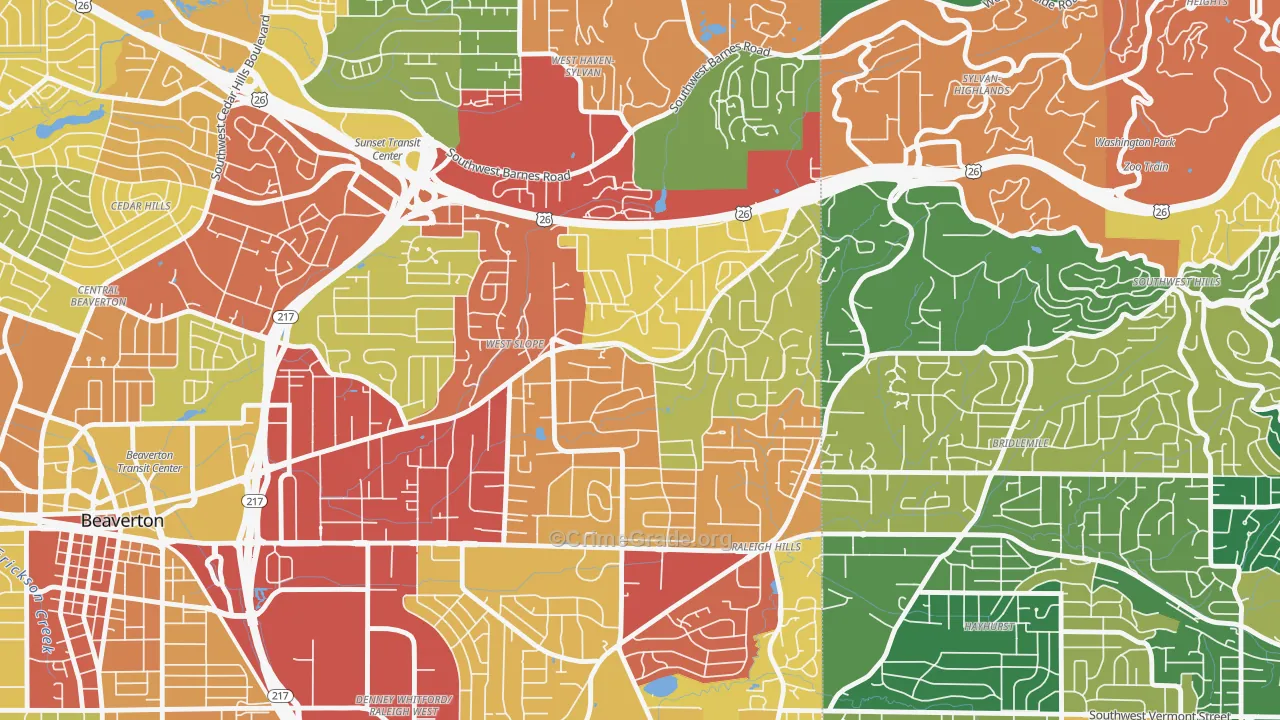 West Slope, Beaverton, OR Map of Theft Rates