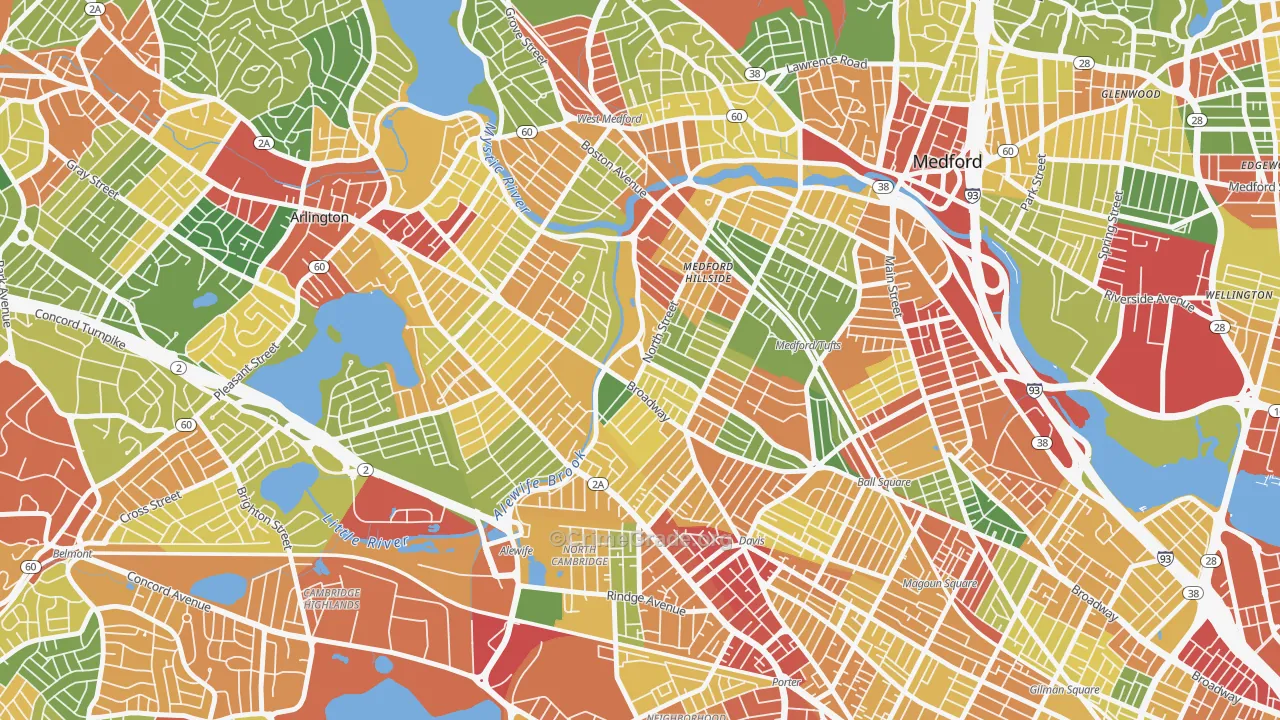 West Somerville, Somerville, MA Map of Theft Rates