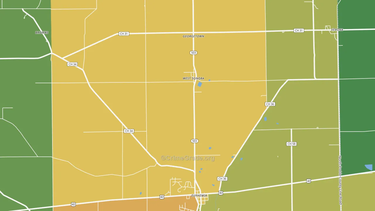 West Sonora, OH Map of Theft Rates
