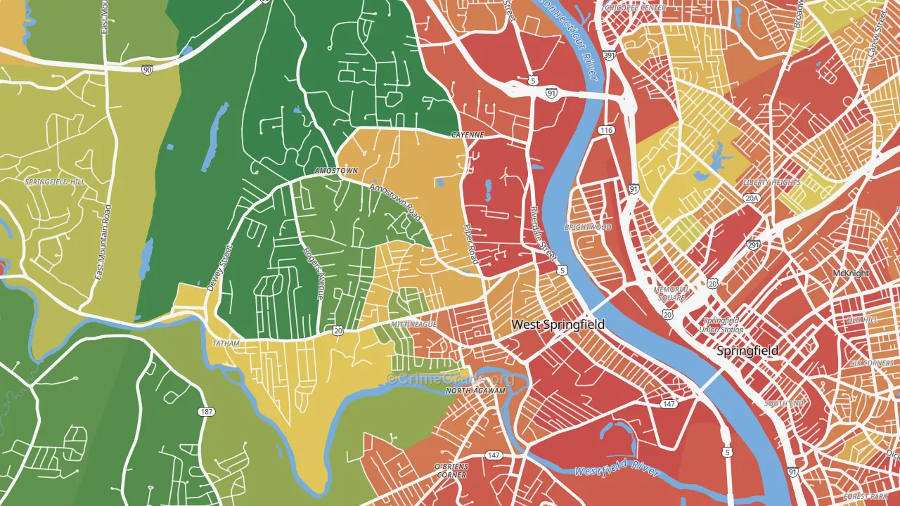 West Springfield Town, MA Map of Theft Rates
