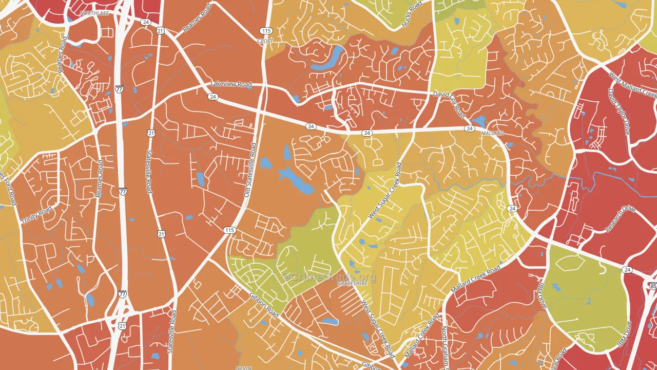 West Sugar Creek, Charlotte, NC Map of Theft Rates