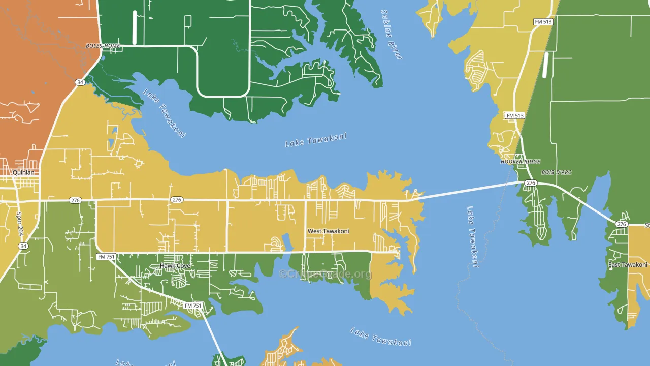 West Tawakoni, TX Map of Theft Rates
