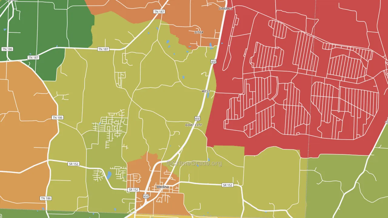 West, TN Map of Theft Rates