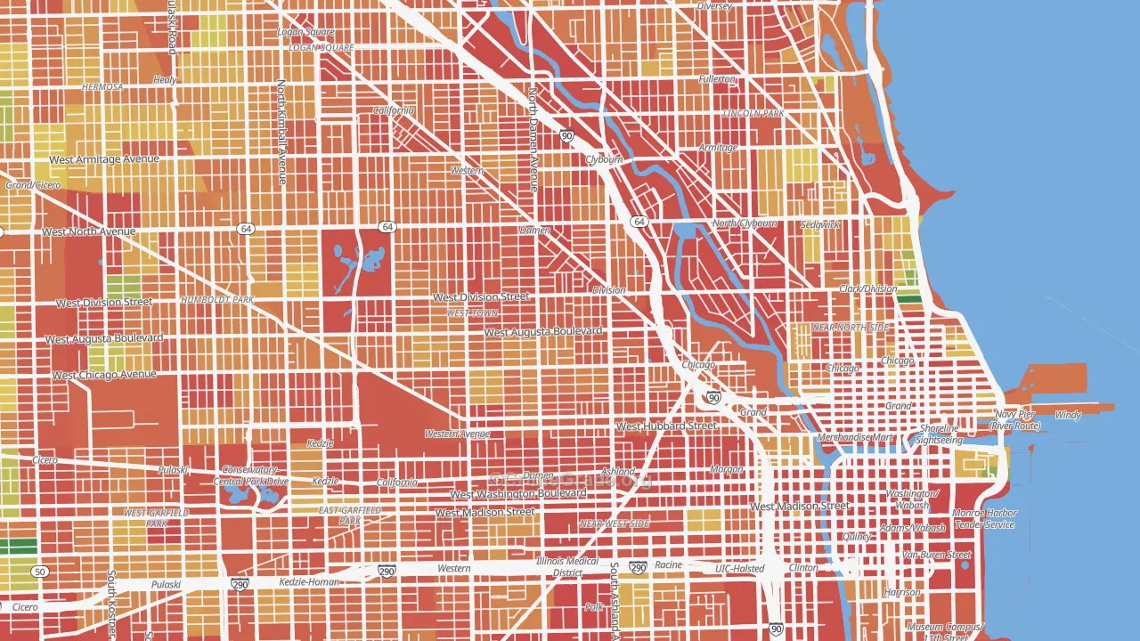 West Town, Chicago, IL Map of Theft Rates