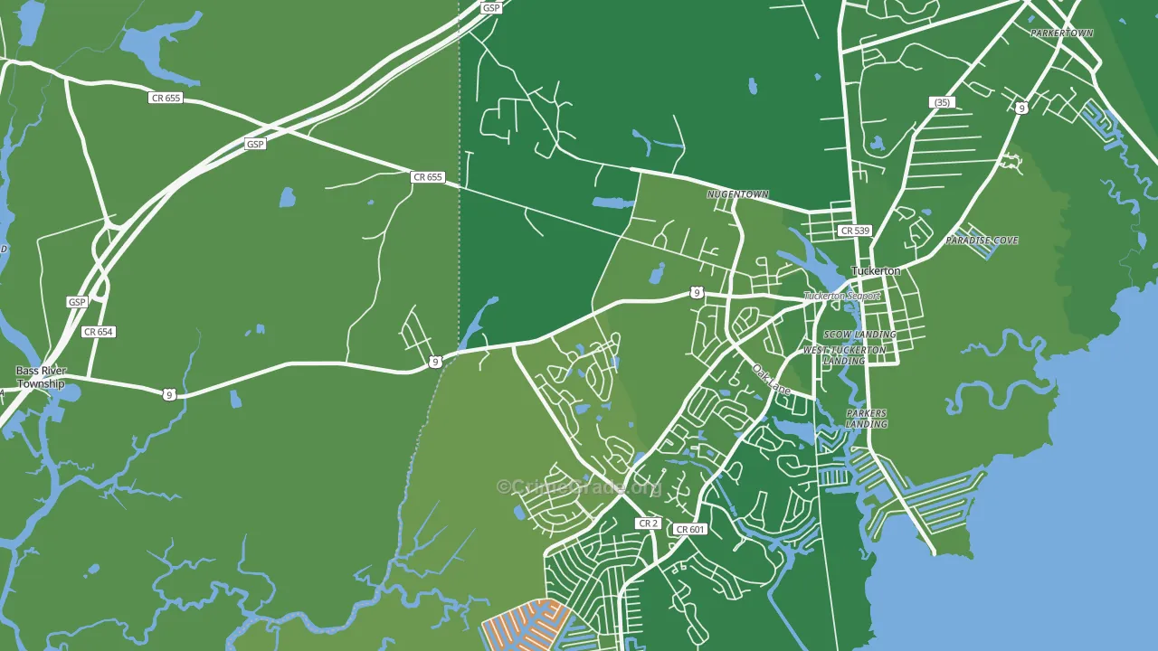 West Tuckerton, NJ Map of Theft Rates