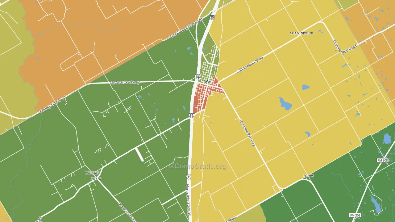 West, TX Map of Theft Rates