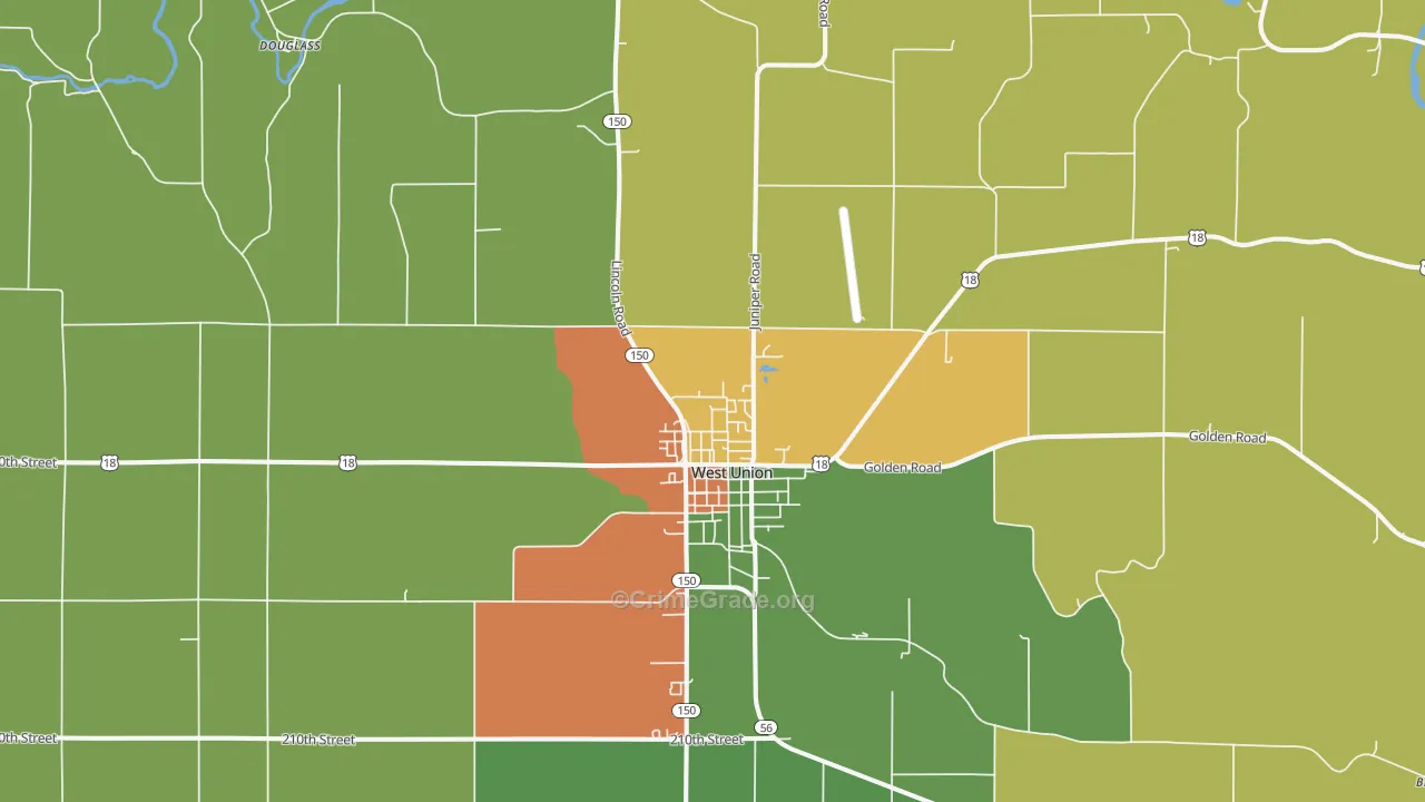 West Union, IA Map of Theft Rates