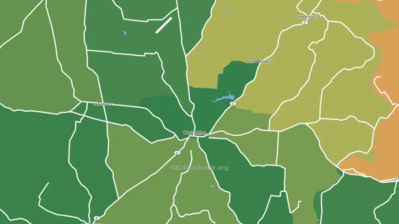 West Union, OH Map of Theft Rates
