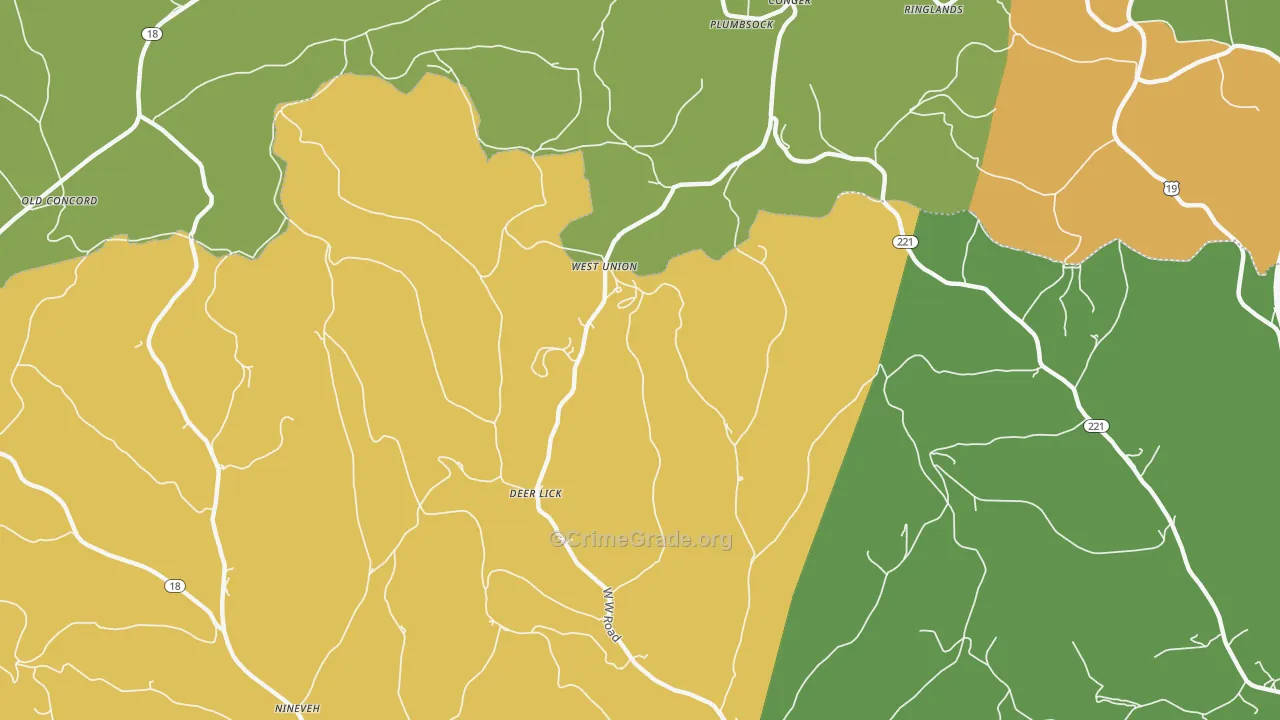 West Union, PA Map of Theft Rates