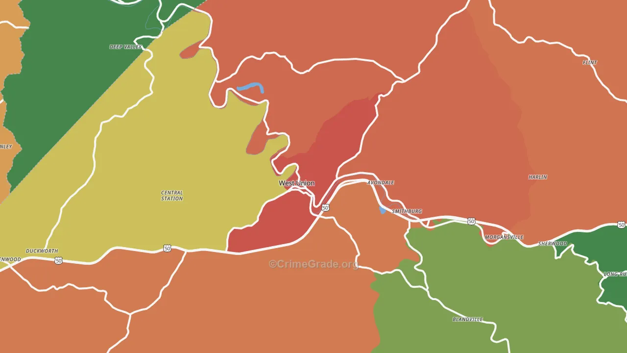 West Union, WV Map of Theft Rates
