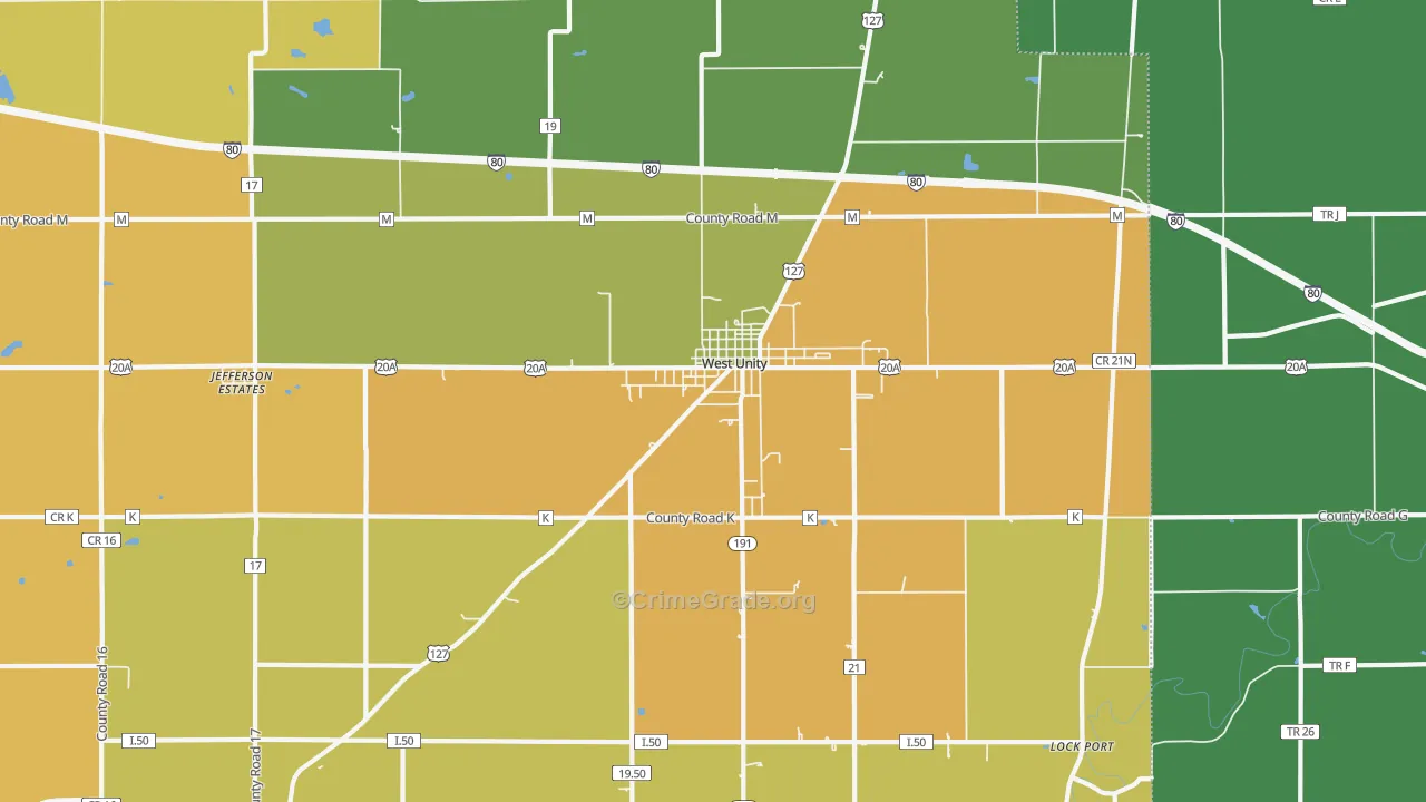 West Unity, OH Map of Theft Rates