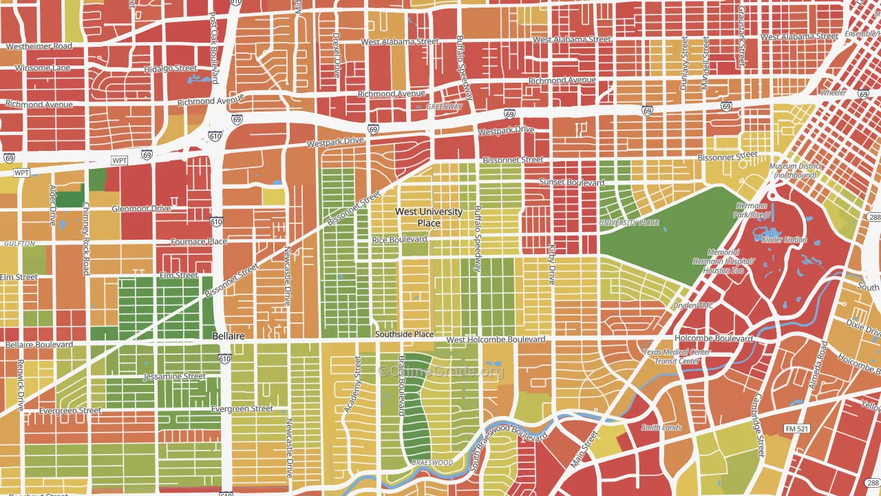West University Place, TX Map of Theft Rates
